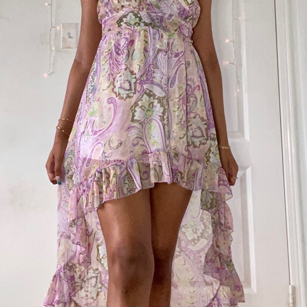 QED London high low dress purple